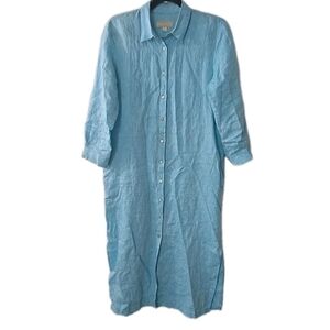 120% Lino Blue Shirt‎ Dress Women’s Size Large Linen Lagenlook Beach Minimalist